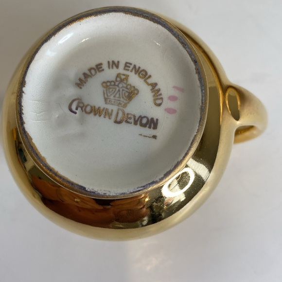 Vtg Crown Devon Porcelain Set of Mini Gold Cream, Sugar and Matching Tray China - Picture 12 of 14